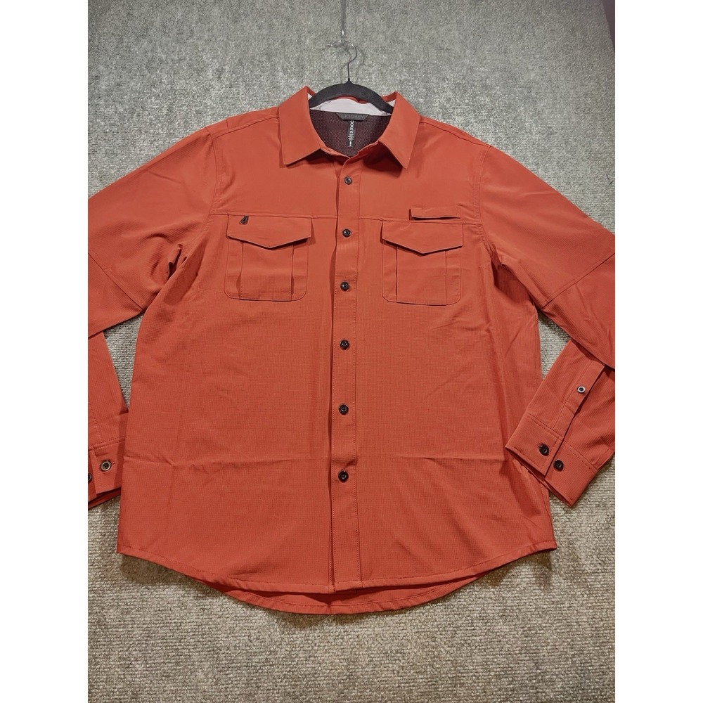 Jockey Outdoors Long Sleeve Button-Up Performance Tech Shirt M Burnt Orange